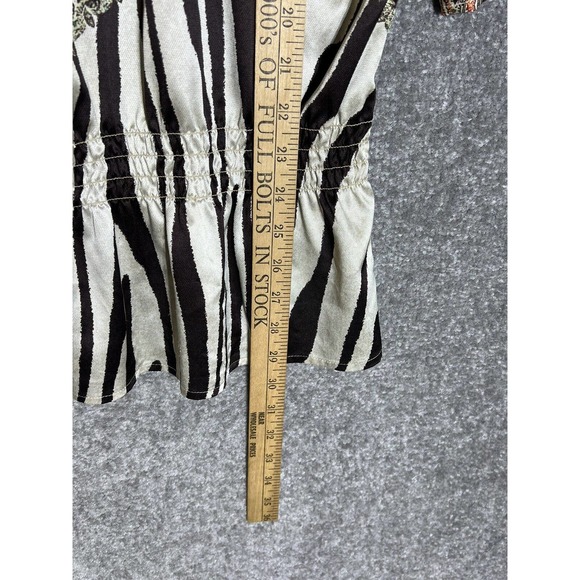 Chicos Lynda Zebra Mix Top Size 12 Peplum 3/4 Sleeve Paisley Satin Smocked - Picture 7 of 8